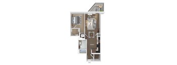 3D floor plan of a 1 bedroom 1 bathroom apartment sized 699 square feet.