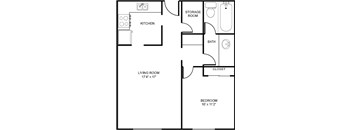A black and white 2D floor plan of an apartment home.