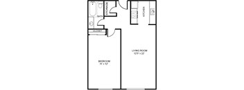 A black and white 2D floor plan of an apartment home.