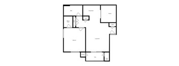 A floorplan of a 1 bedroom 1 bathroom apartment with 636 square feet.