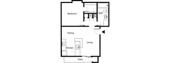 A floor plan of a 1 Bedroom 1 Bathroom apartment with 700 square feet.