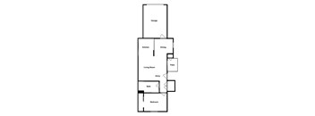 A floor plan of a 1 bedroom 1 bathroom apartment with 721 square feet.
