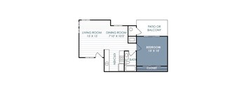 A floor plan of the 1 bedroom 1 bathroom B apartment with 690 square feet.