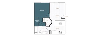 a floor plan of a 1 story apartment with a bedroom and a living room