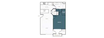 a floor plan of a small apartment with a bedroom and a living room