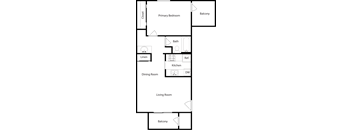 A diagram shows the layout of an apartment with labeled rooms such as "Primary Bedroom," "Balcony," "Bath," and "Kitchen."