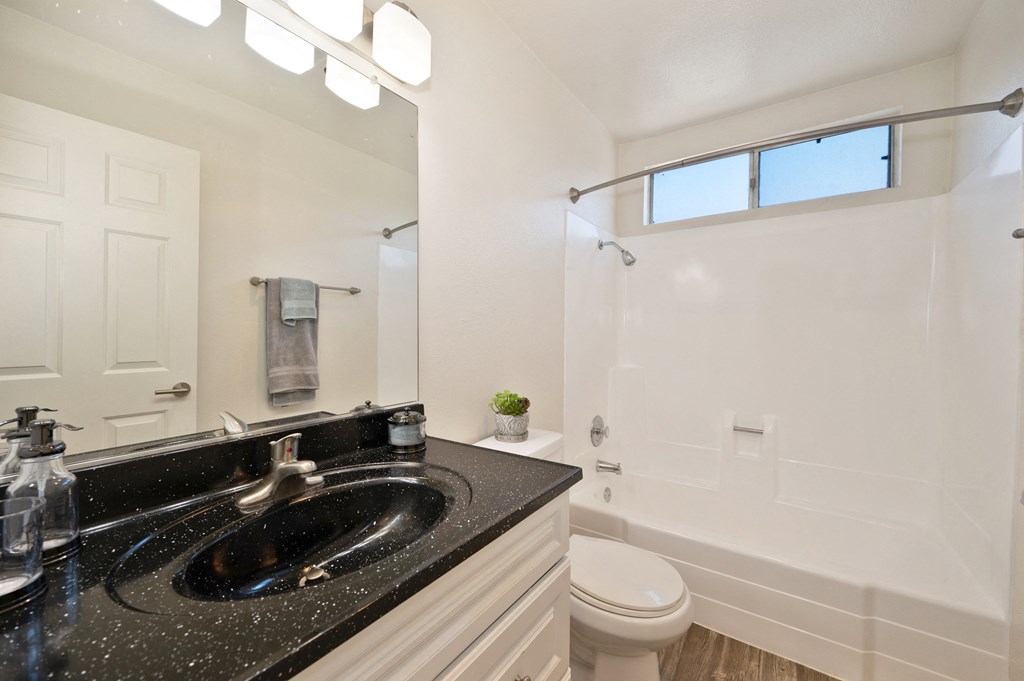 a bathroom with a sink and a toilet and a shower