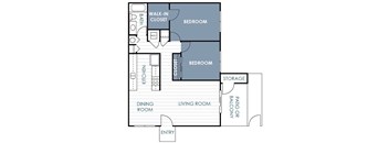 A floor plan of a 2 bedroom 1 bathroom apartment at stonebridge.