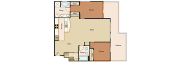 2 Bedroom 2 Bathroom floor plan with Den and 1363-2032 SqFt