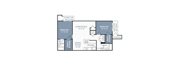 A floor plan of a 2 bedroom 2 bathroom apartment