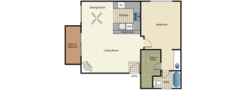 One bedroom one bath apartment floorplan