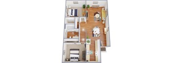 Centennial Park View 2 Bedroom 1 Bathroom floor plan with 900 square feet.