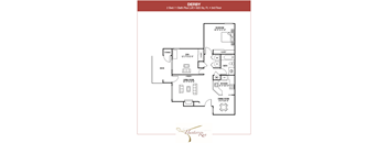 Hunters Run 2 Bedroom 1 Bathroom Derby Floor Plan with 825 square feet.