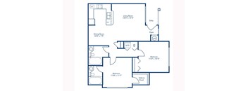 2 Bedroom 2 Bathroom floor plan at The Lido with 888 square feet