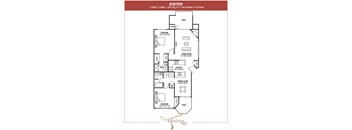 Hunters Run 2 Bedroom 2 bathroom Exeter floor plan with 975 square feet.