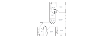 A black and white 2D floor plan of an apartment home.