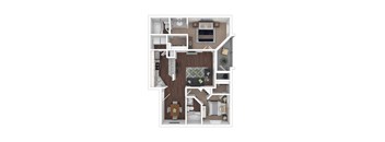 2 Bedroom 2 Bathroom Cardiff floor plan with 1065 square feet.