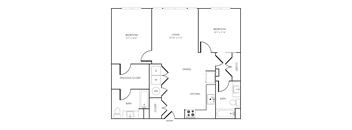 A black and white 2D floor plan of an apartment home.