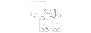 A black and white 2D floor plan of an apartment home.