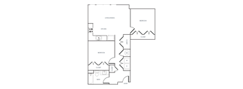 A black and white 2D floor plan of an apartment home.