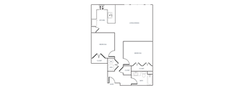 A black and white 2D floor plan of an apartment home.