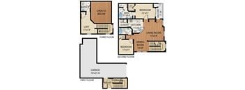 A floor plan of a house with a loft and a garage.