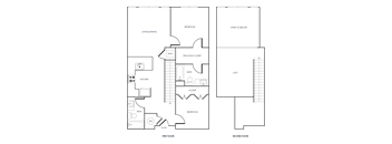 A black and white 2D floor plan of an apartment home.