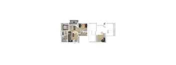 A 3D floor plan of the 2-bedroom 2 bathroom H apartment.