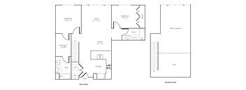 A black and white 2D floor plan of an apartment home.