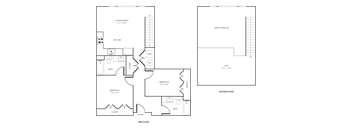 A black and white 2D floor plan of an apartment home.