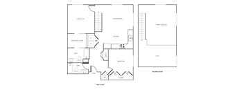 A black and white 2D floor plan of an apartment home.