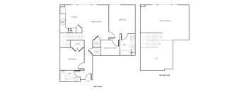 A black and white 2D floor plan of an apartment home.