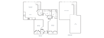 A black and white 2D floor plan of an apartment home.