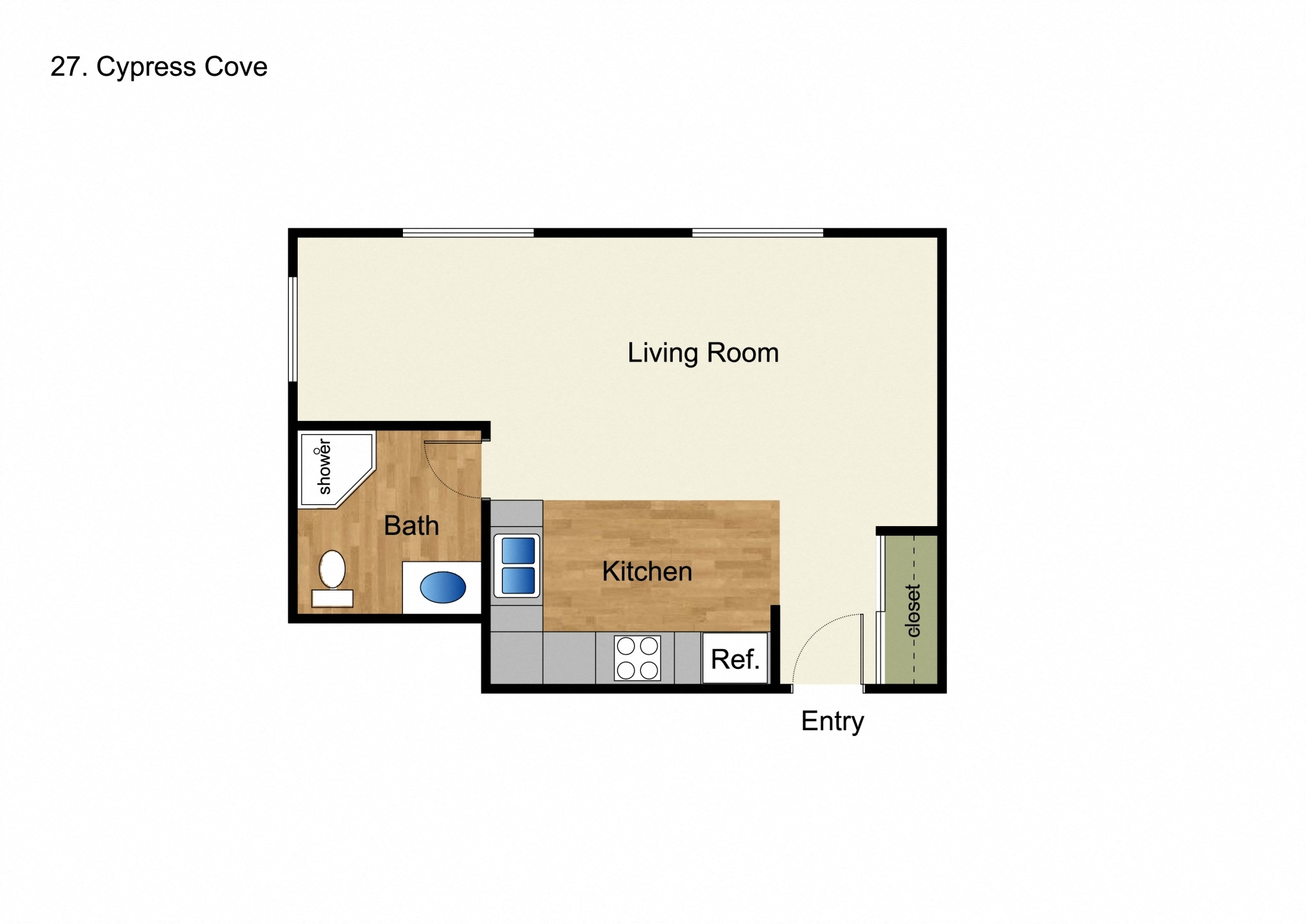 Studio one bathroom apartment floorplan
