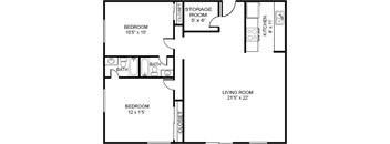 A black and white 2D floor plan of an apartment home.