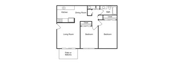 A floor plan of a 2 bedroom 1 bathroom apartment with 816 sqURE FEET.