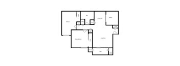 A floor plan of a 2 bedroom 1 bathroom with 828 square feet.