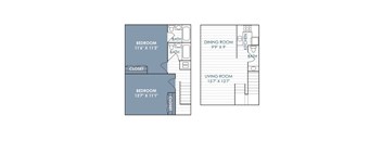 A floor plan of the 2 Bedroom 2.5 bathroom apartment.