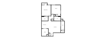 A floor plan of a 2 bedroom 2 bathroom apartment with 906 square feet.