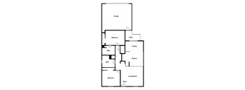 A floorplan of a 2 bedroom 2 bathroom apartment with 1076 square feet.