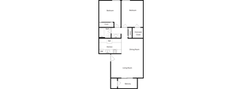 A diagram showing the layout of an apartment with labeled rooms such as Bedroom, Bath, Kitchen, Dining Room, Living Room, and Balcony.