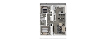 A floor plan of a house with a kitchen, living room, and bedrooms.