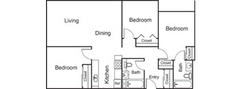 A diagram of a house layout with labeled rooms.