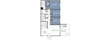 A floor plan of a 3 bedroom 2 bathroom apartment at Stonebridge.