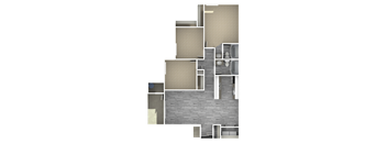 A floor plan of a house with a kitchen, living room, and two bedrooms.
