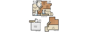 A floor plan of a house with a loft and a garage.