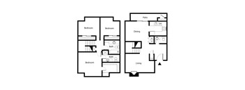 A floorplan of a 3 bedroom 2.5 bathroom apartment with 1334 square feet.
