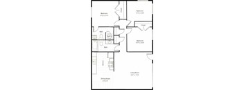 A floor plan of a three bedroom 2 bathroom apartment with 1080 square feet.
