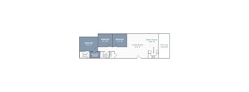 A floor plan of the 3 bedroom 2 bathroom apartment.