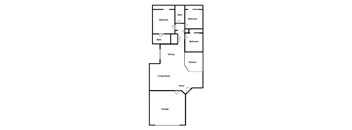 A floor plan of a3 bedroom 2 bathroom apartment with 1373 square feet.